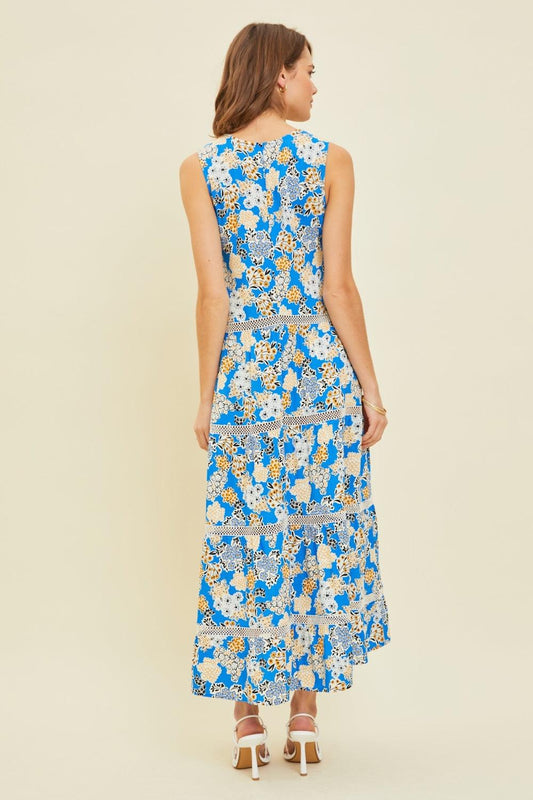 HEYSON Full Size Printed Crochet Trim Maxi Dress Carauana Store