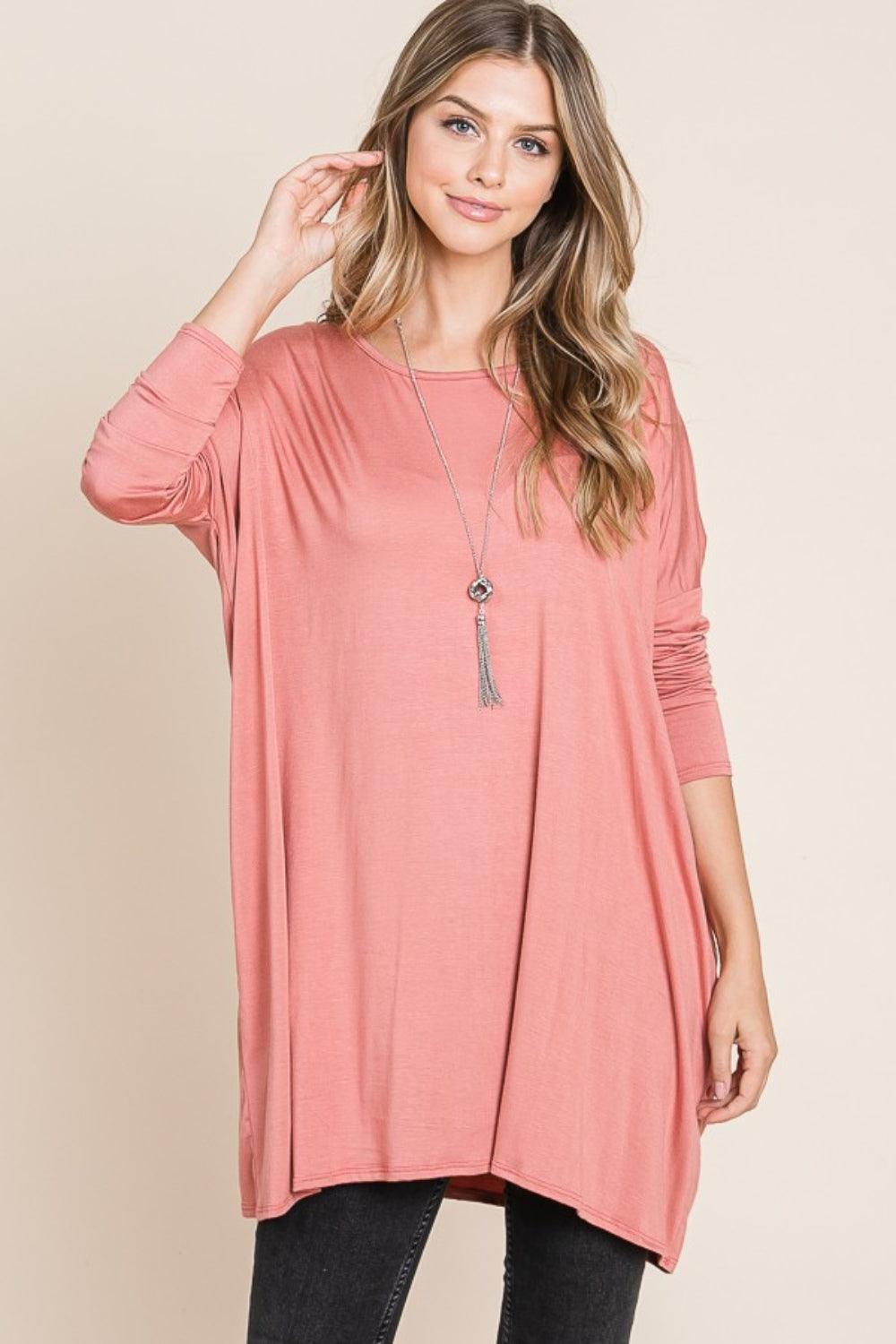 BOMBOM Round Neck Long Sleeve Oversized Top Carauana Store