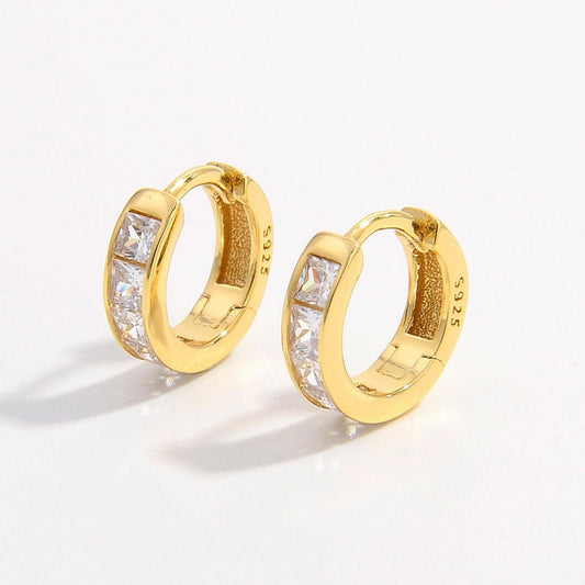 925 Sterling Silver Inlaid Zircon Huggie Earrings Carauana Store