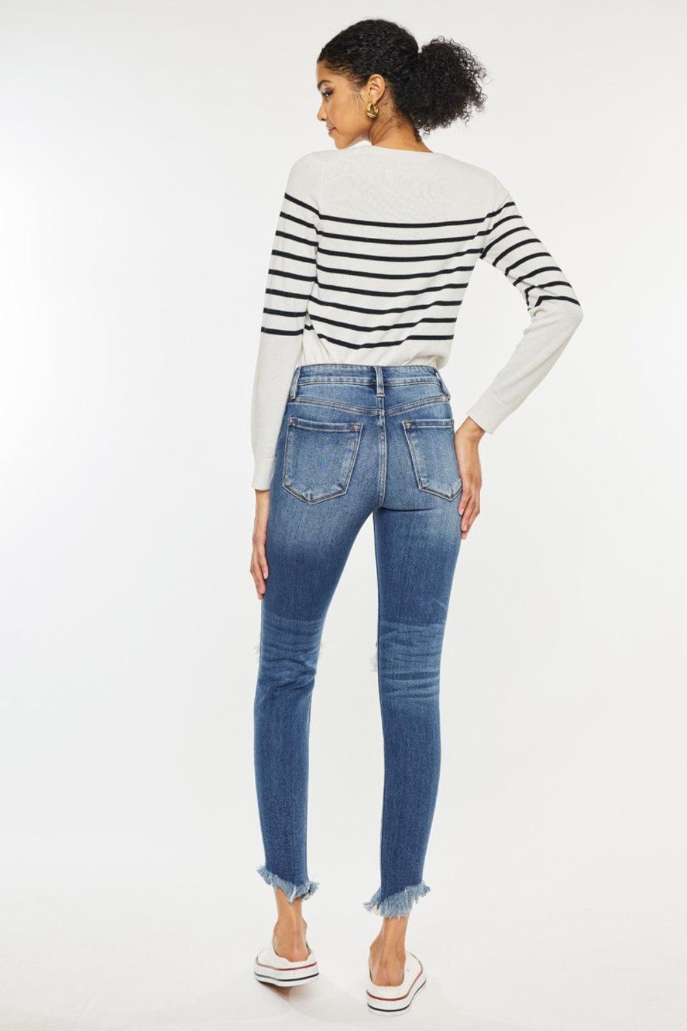 Kancan High Waist Distressed Raw Hem Ankle Skinny Jeans Carauana Store