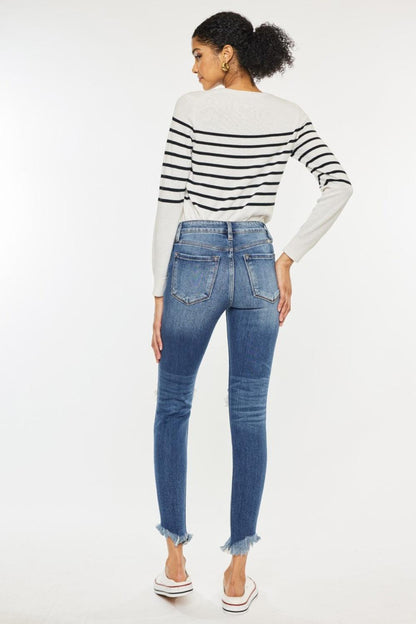 Kancan High Waist Distressed Raw Hem Ankle Skinny Jeans Carauana Store
