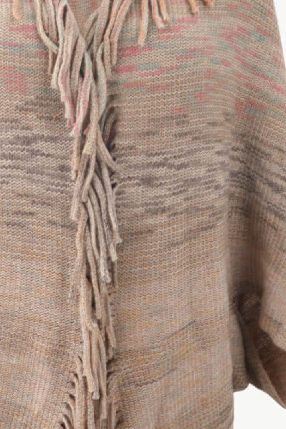 Multicolored Fringe Trim Poncho Carauana Store