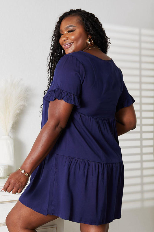 Double Take V-Neck Flounce Sleeve Tiered Dress Carauana Store