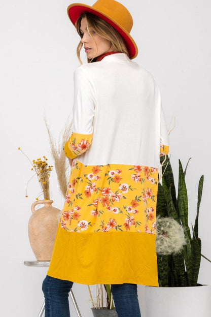 Celeste Full Size Floral Color Block Open Front Cardigan Carauana Store