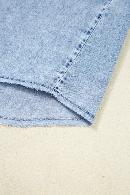 Beau Blue Chest Pocket Raw Hem Denim Loose Shirt Dress