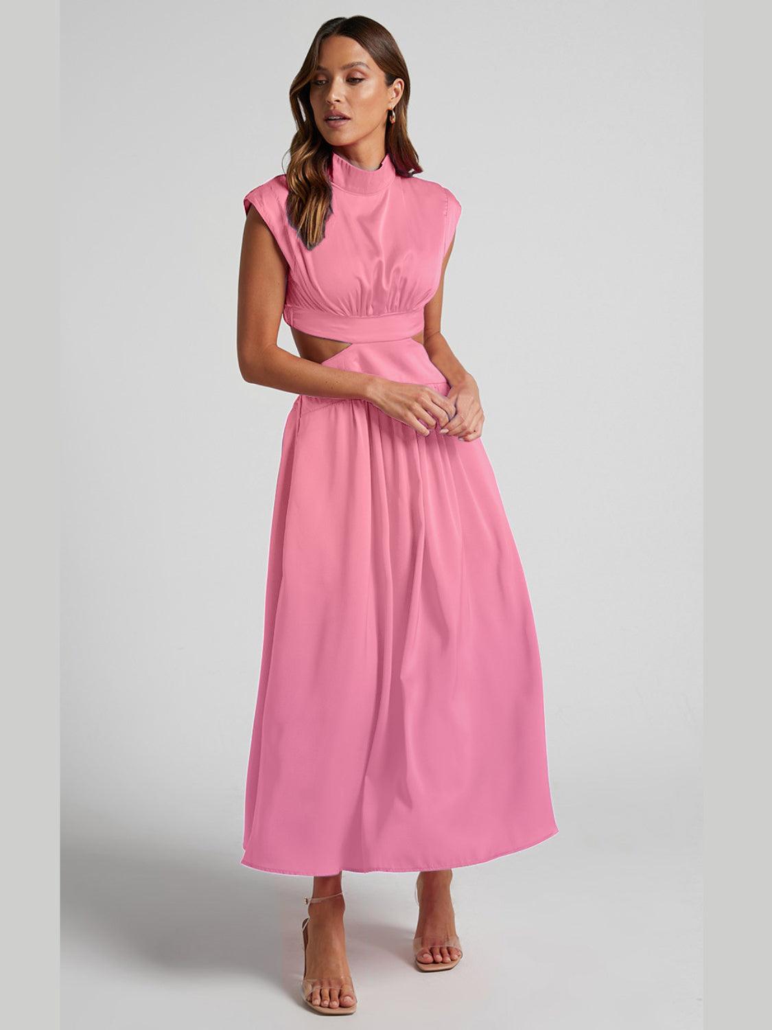 Cutout Mock Neck Sleeveless Ruched Dress Carauana Store