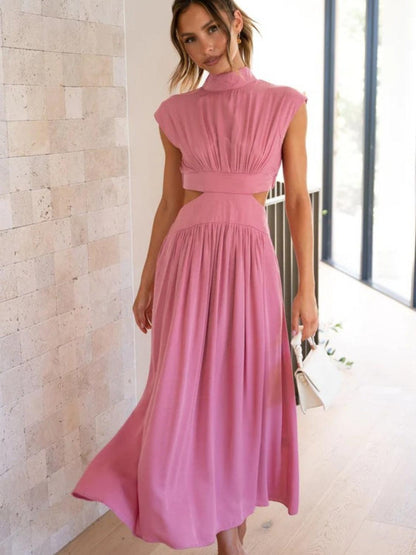 Cutout Mock Neck Sleeveless Ruched Dress Carauana Store