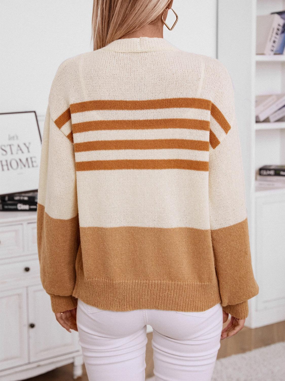 Color Block V-Neck Button Down Long Sleeve Cardigan Carauana Store