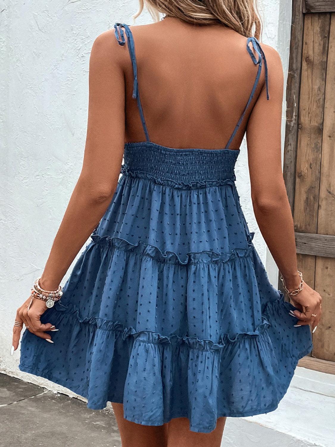 Frill Spaghetti Strap Tiered Dress Carauana Store