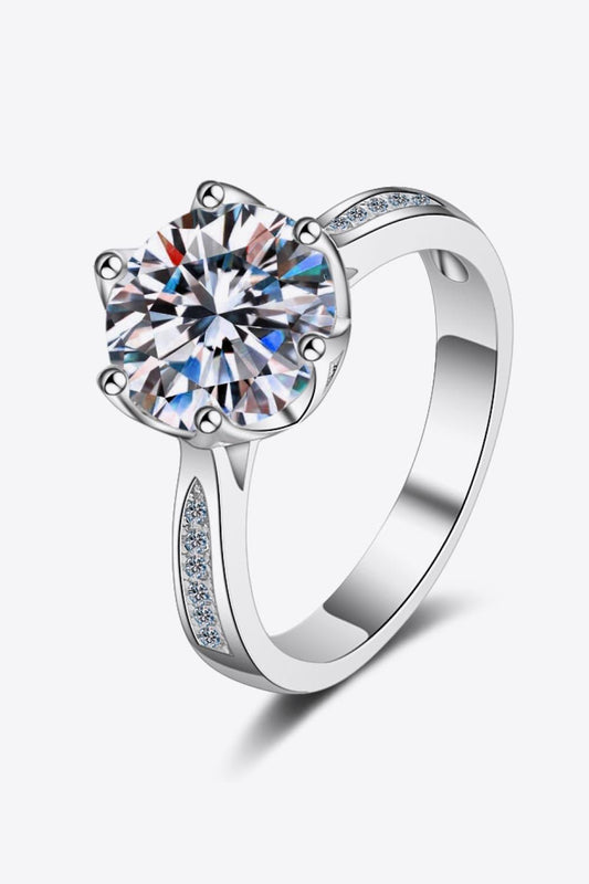 3 Carat Moissanite Rhodium-Plated Side Stone Ring Carauana Store