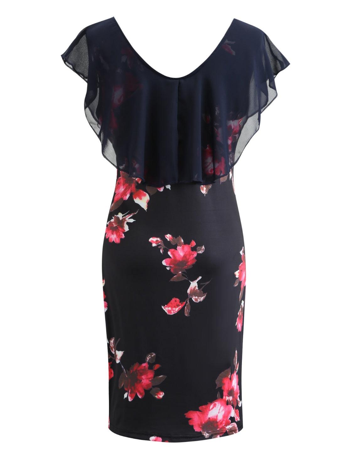 Printed Ruffled Cap Sleeve Mini Dress Carauana Store