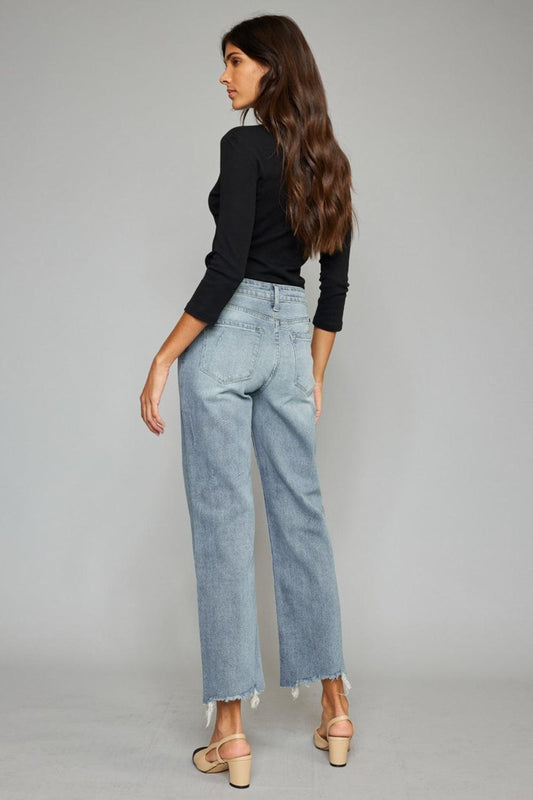 Kancan High Waist Raw Hem Cropped Wide Leg Jeans Carauana Store