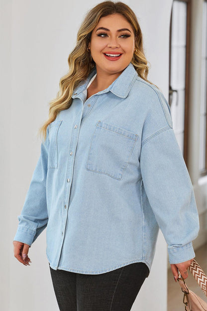 Plus Size Snap Down Pocketed Denim Jacket Carauana Store