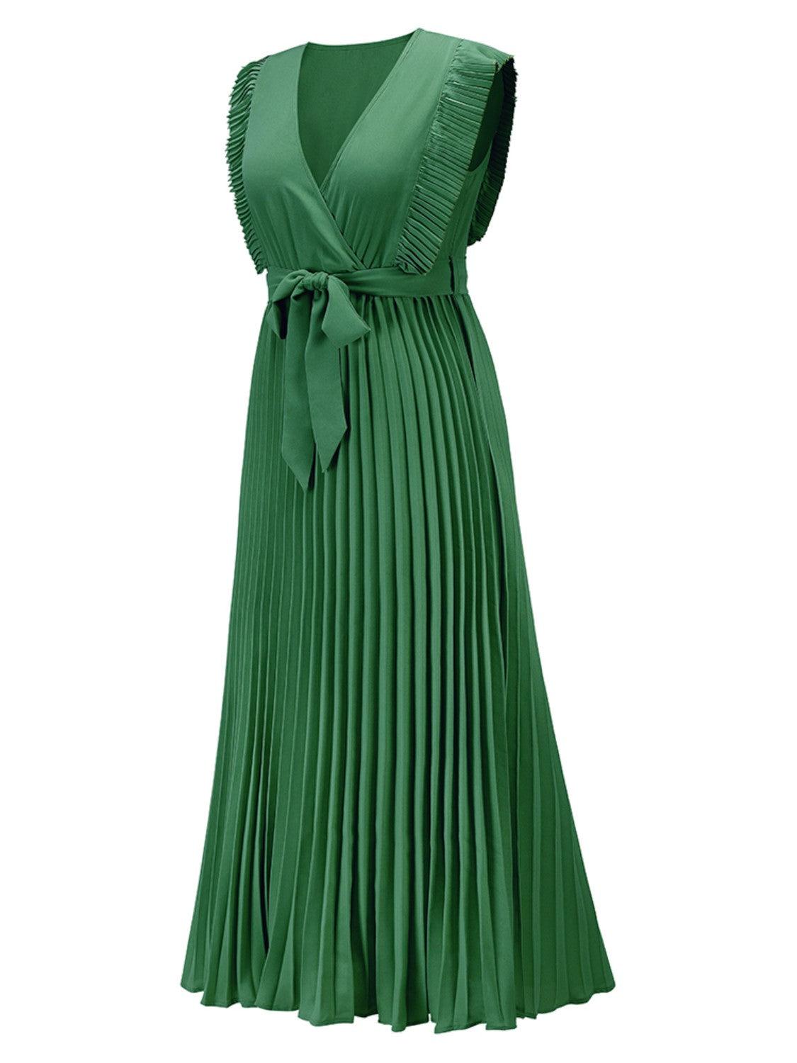 Tied Surplice Cap Sleeve Pleated Dress Carauana Store
