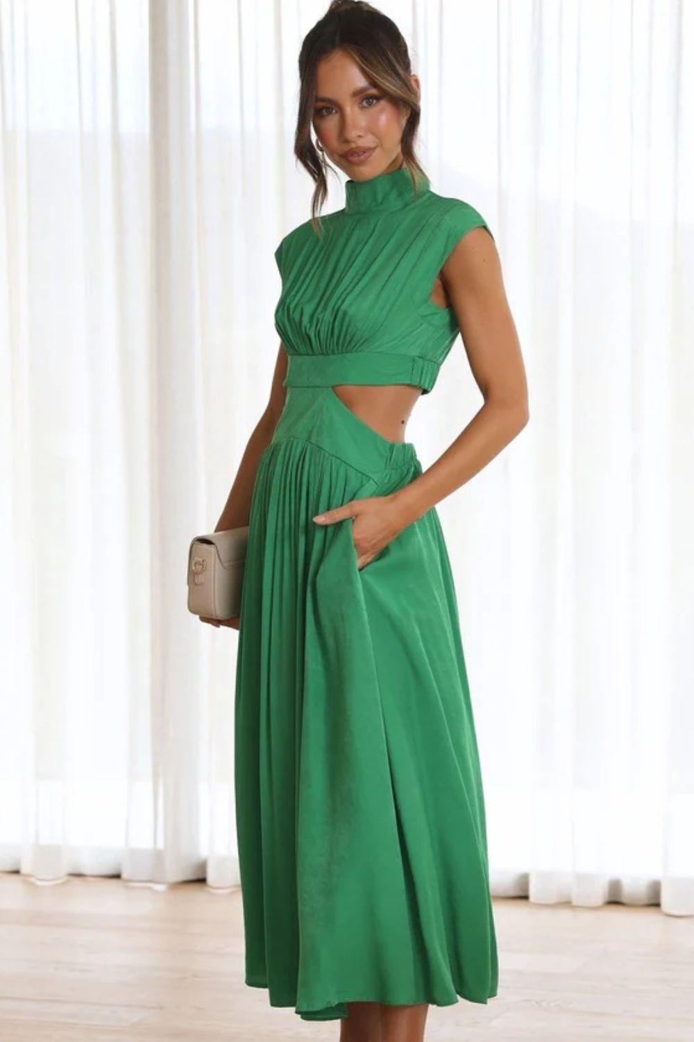 Cutout Mock Neck Sleeveless Ruched Dress Carauana Store