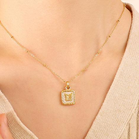 Butterfly Square Titanium Steel Pendant Necklace Carauana Store
