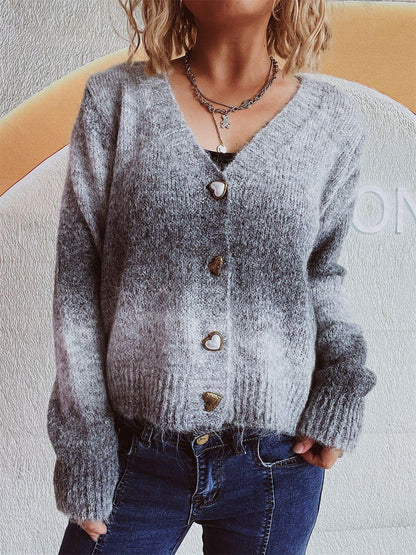 Gradient Heart Shape Button V-Neck Cardigan Carauana Store