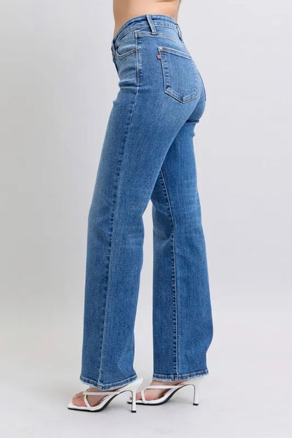 Judy Blue Full Size High Waist V-Front Vintage Wash Straight Jeans Plus Size Carauana Store