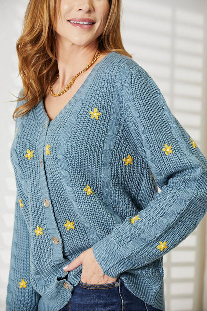 HEYSON Full Size Floral Embroidered Cable Cardigan Carauana Store