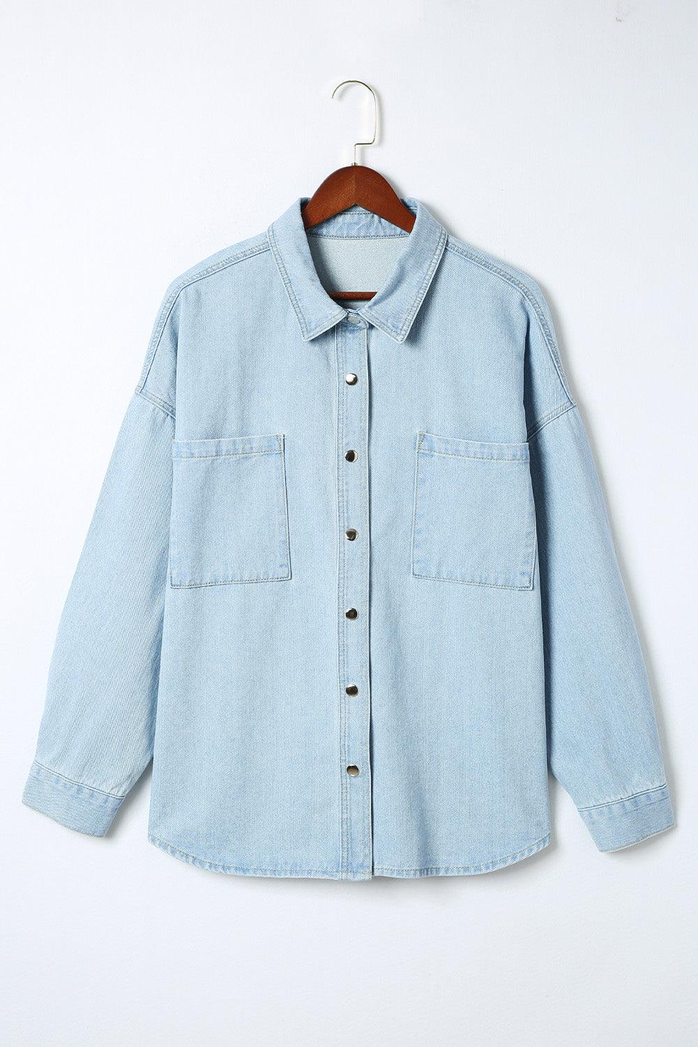 Plus Size Snap Down Pocketed Denim Jacket Carauana Store