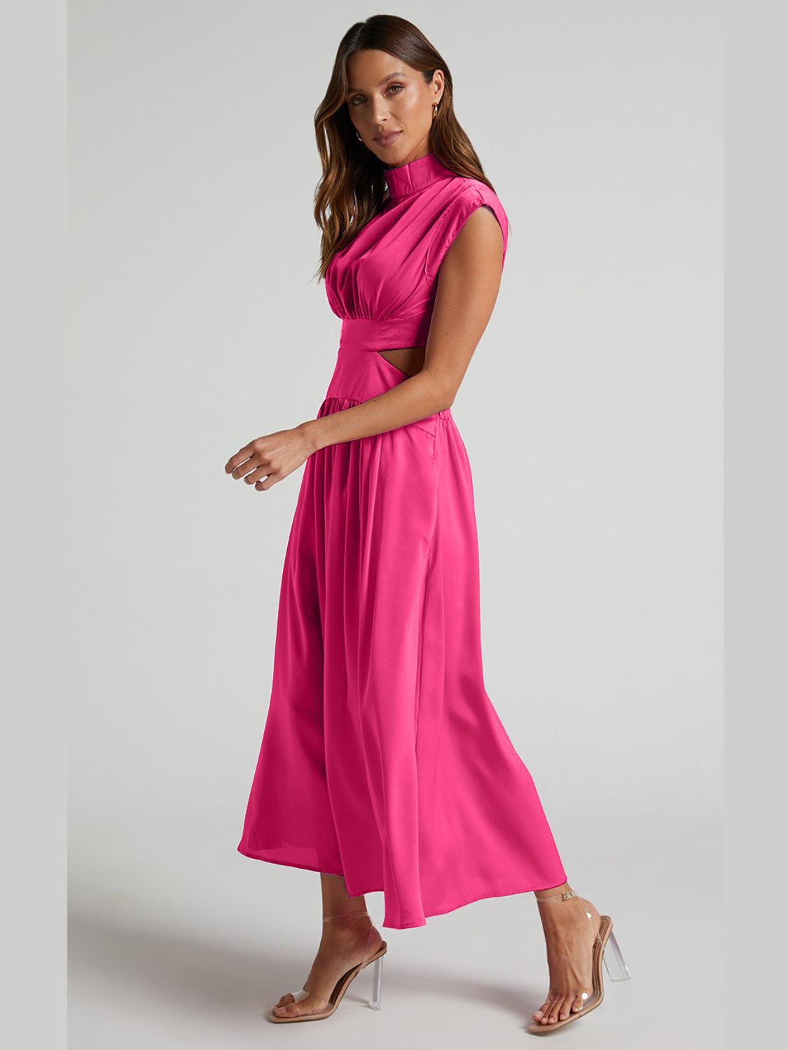 Cutout Mock Neck Sleeveless Ruched Dress Carauana Store