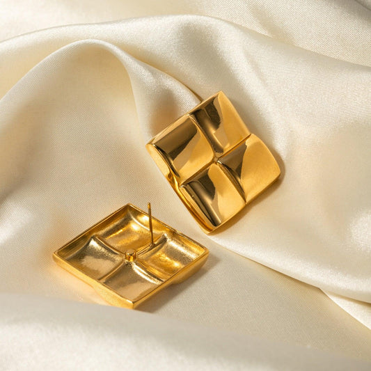 Stainless Steel 18K Gold-Plated Square Stud Earrings Carauana Store