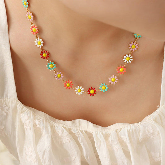 Titanium Steel Oil Drip Flower Necklace Carauana Store