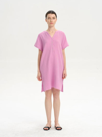 Slit Notched Short Sleeve Mini Dress Carauana Store