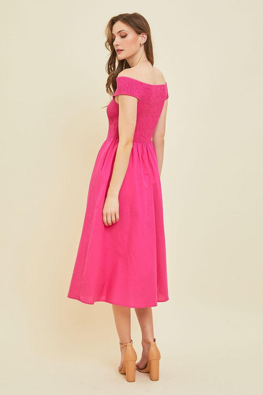 HEYSON Off-Shoulder Smocked Midi Dress Carauana Store