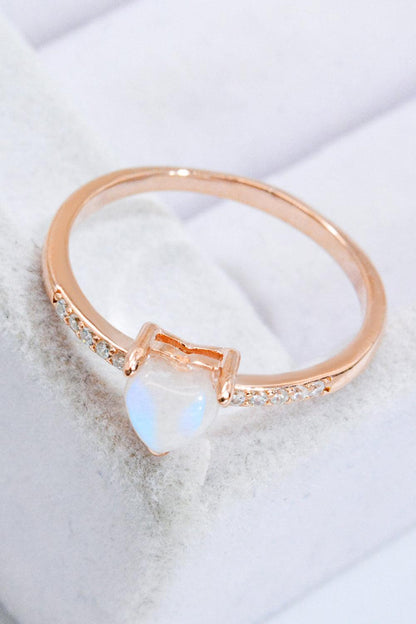 Natural Moonstone Heart 18K Rose Gold-Plated Ring Carauana Store