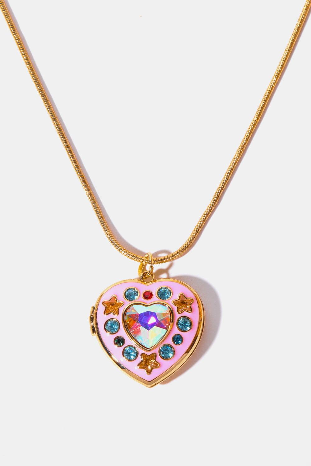 Rhinestone Decor Heart Box Pendant Necklace Carauana Store