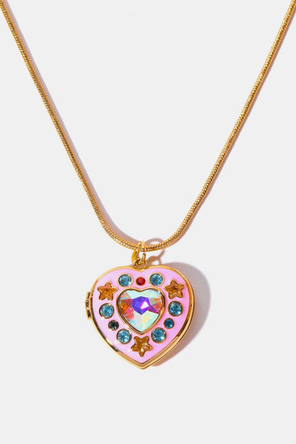 Rhinestone Decor Heart Box Pendant Necklace Carauana Store