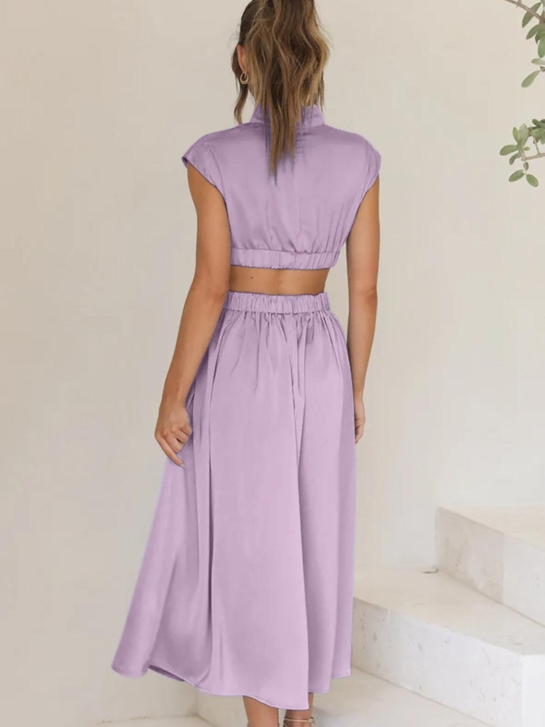Cutout Mock Neck Sleeveless Ruched Dress Carauana Store